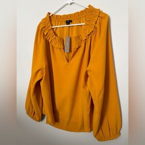 NWT J. Crew Mustard Yellow Drapey Ruffleneck Blouse